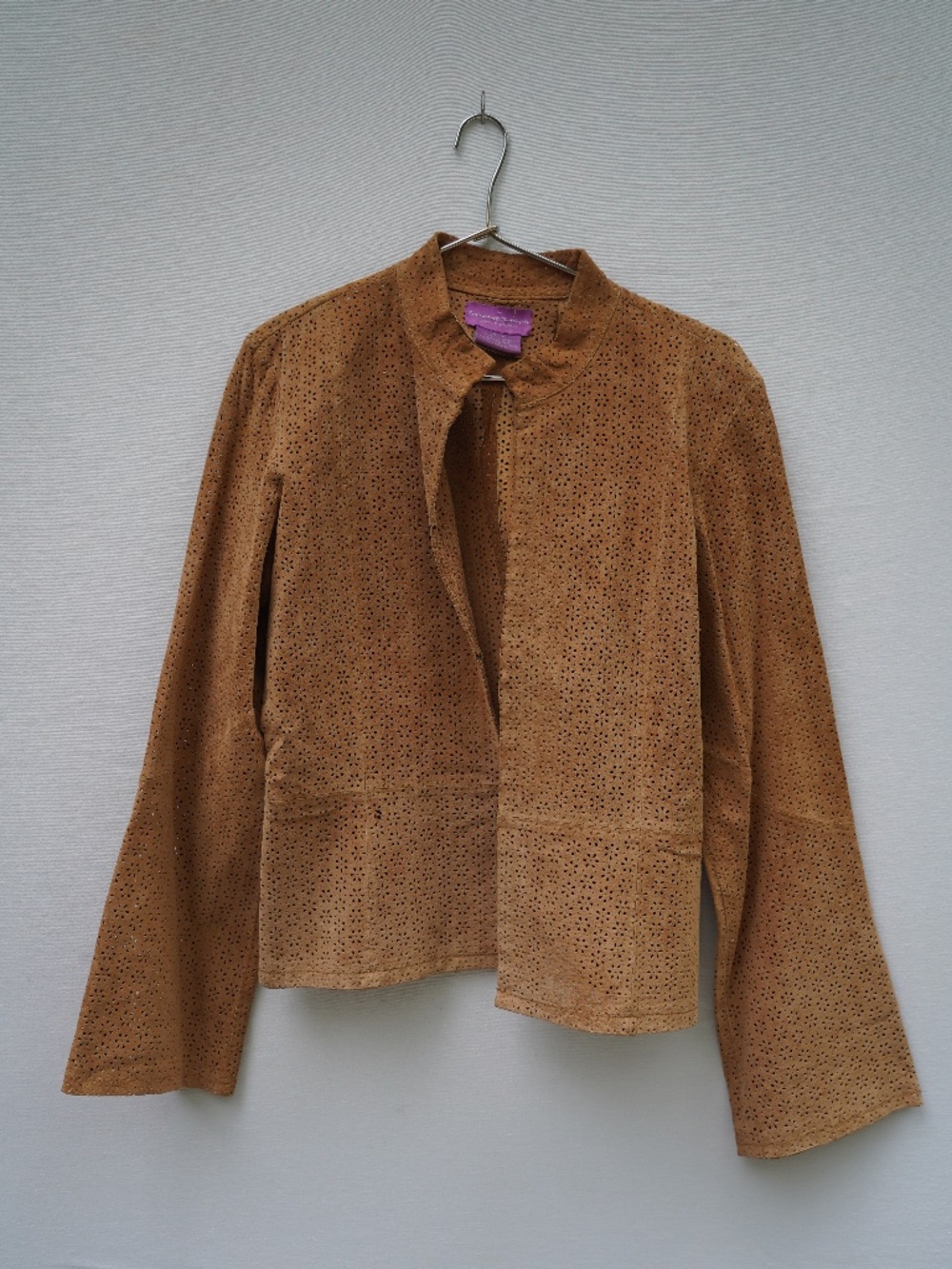Suzanne Somers Genuine Leather Brown Lace Jacket Size Medium